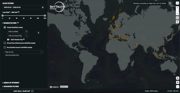 An animated GIF of the Cerulean platform showing how to set the date range filter to the last three days or less, and making sure the “No potential sources” checkbox is selected under the “Source Filters” heading.
