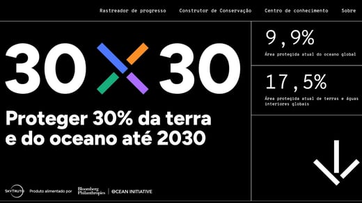 A screenshot of the opening interface of the SkyTruth 30×30 Progress Tracker in Portuguese